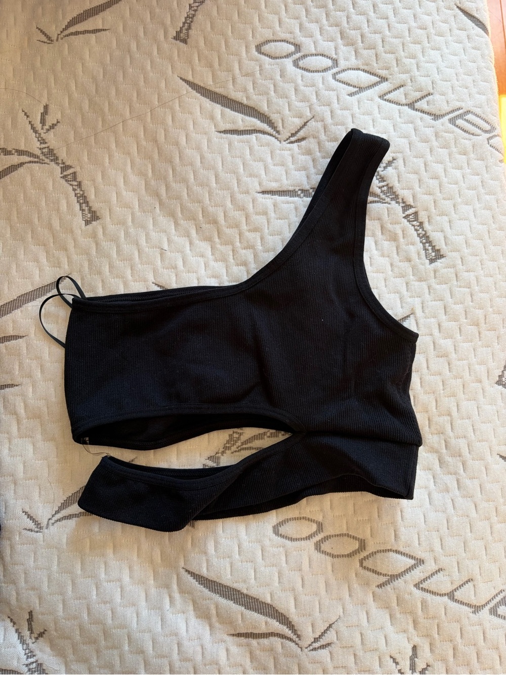 Garage Black Asymmetrical Ribbed Cutout Crop Top